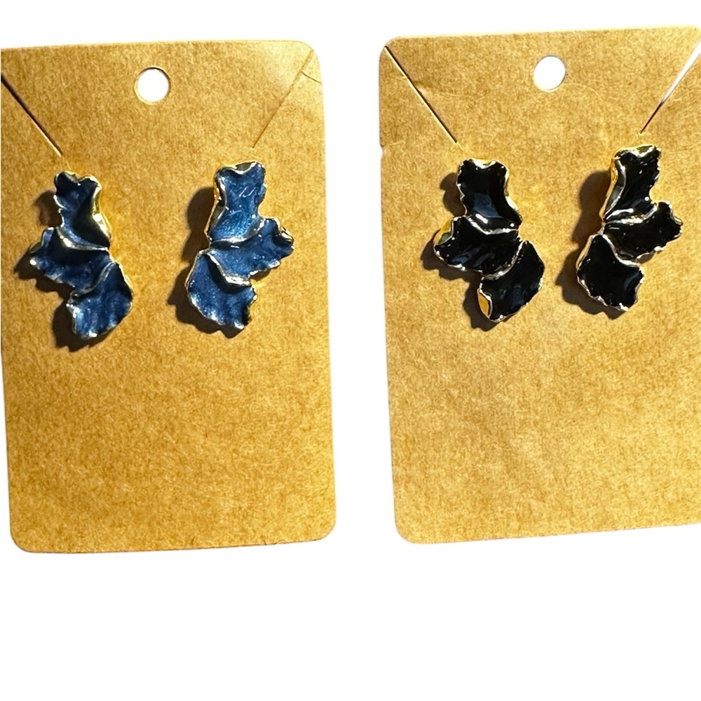 Stainless steel Elegant Blue and Black Leaf Earrings
